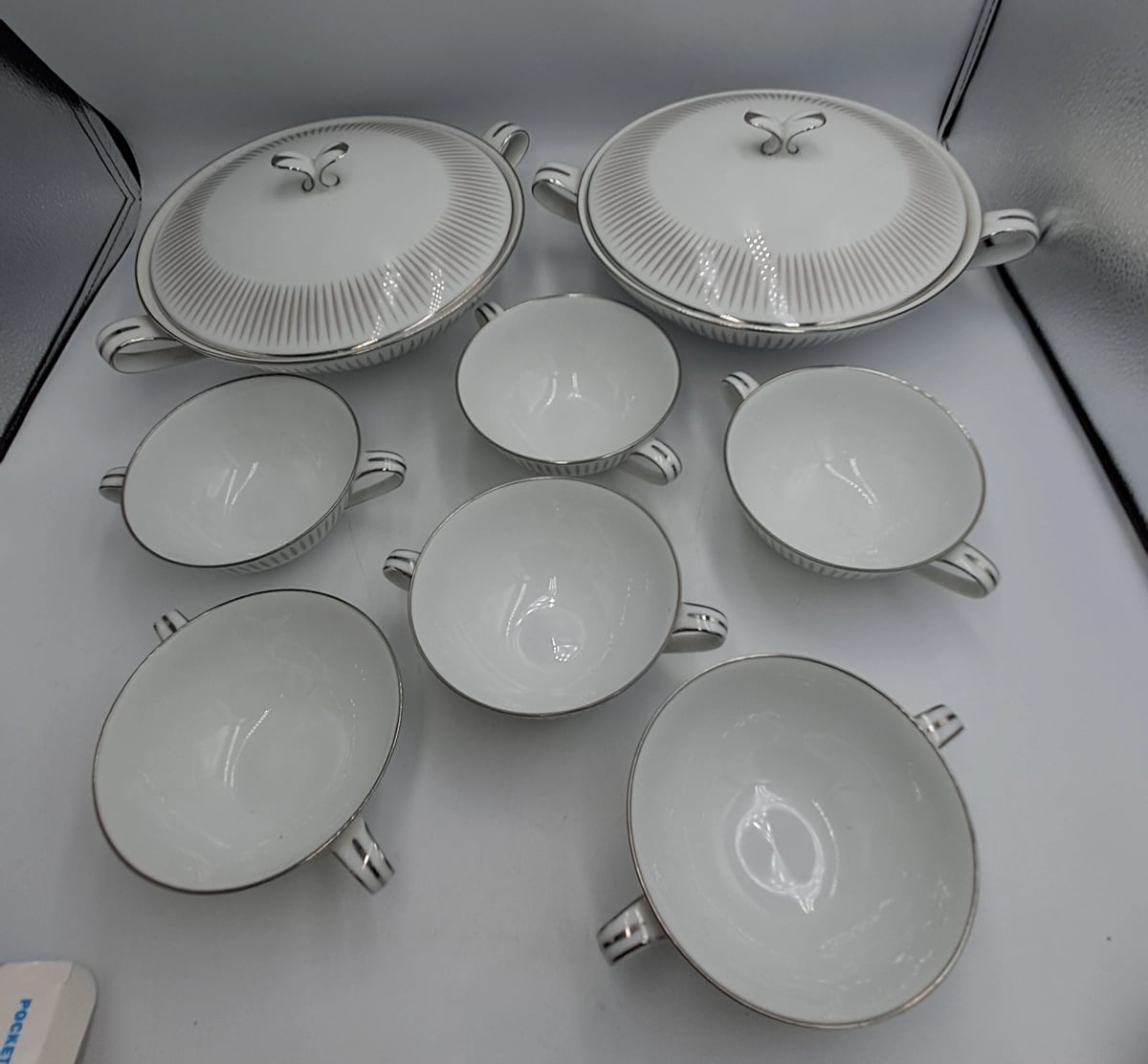 Vintage Noritake BIARRITZ 2 Round Covered Vegetable Tureens and 6 Flat Cream Soup Bowls
