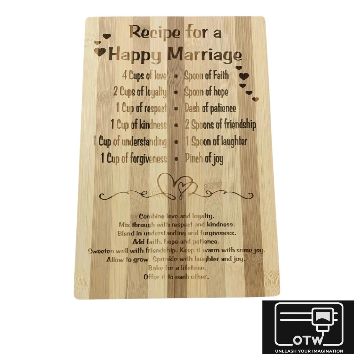 Recipe for a Happy Marriage Cutting Board
