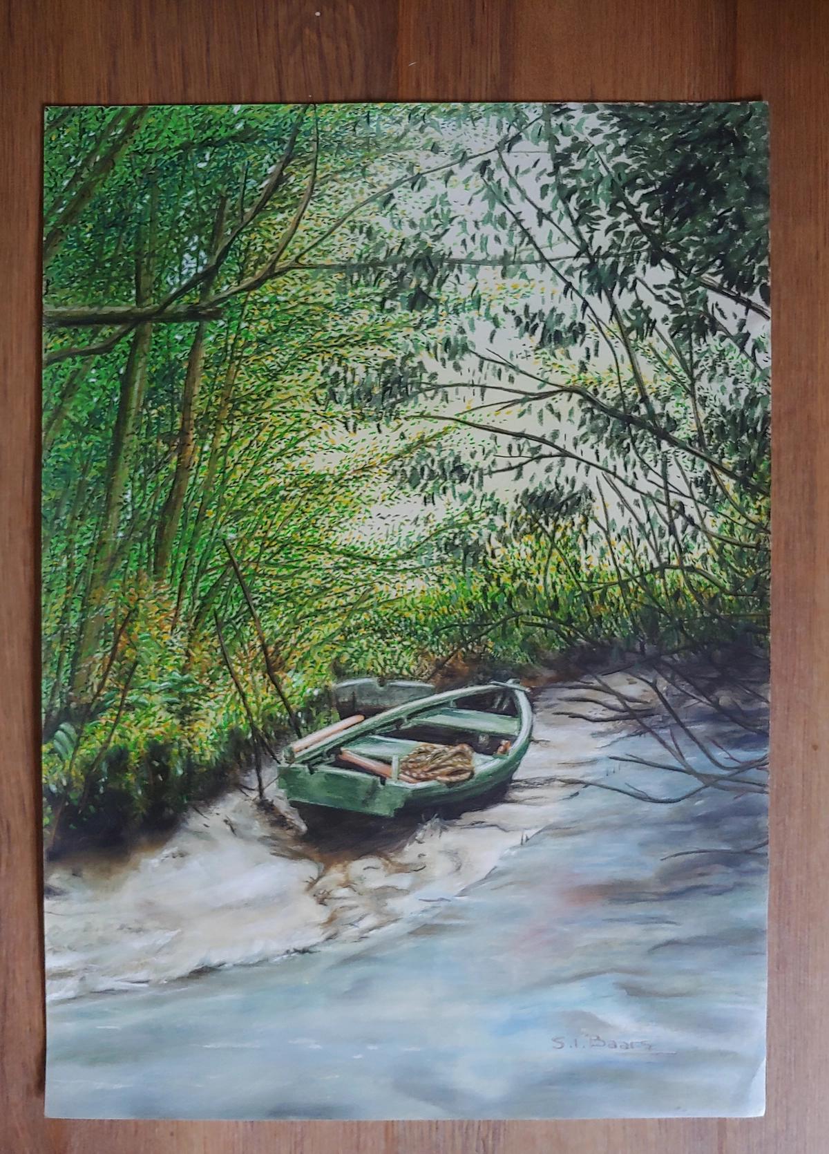 Pastel River Boat painting