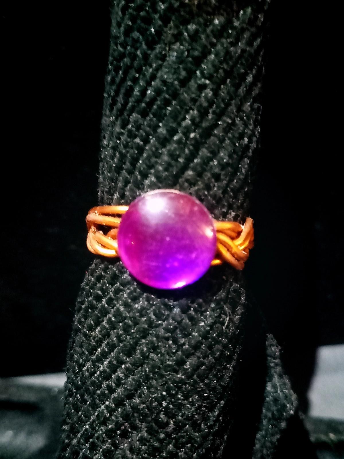 Ring - Copper - braided wire with purple rhinestone