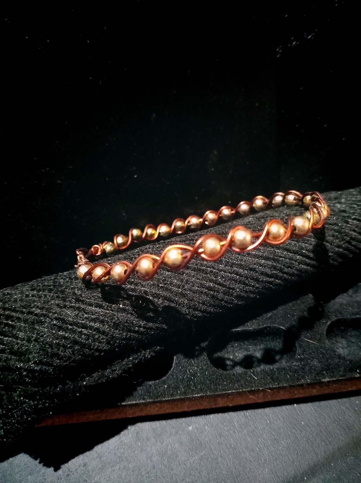 Bracelet - Copper - Celtic inspired braided wire and gold bead design