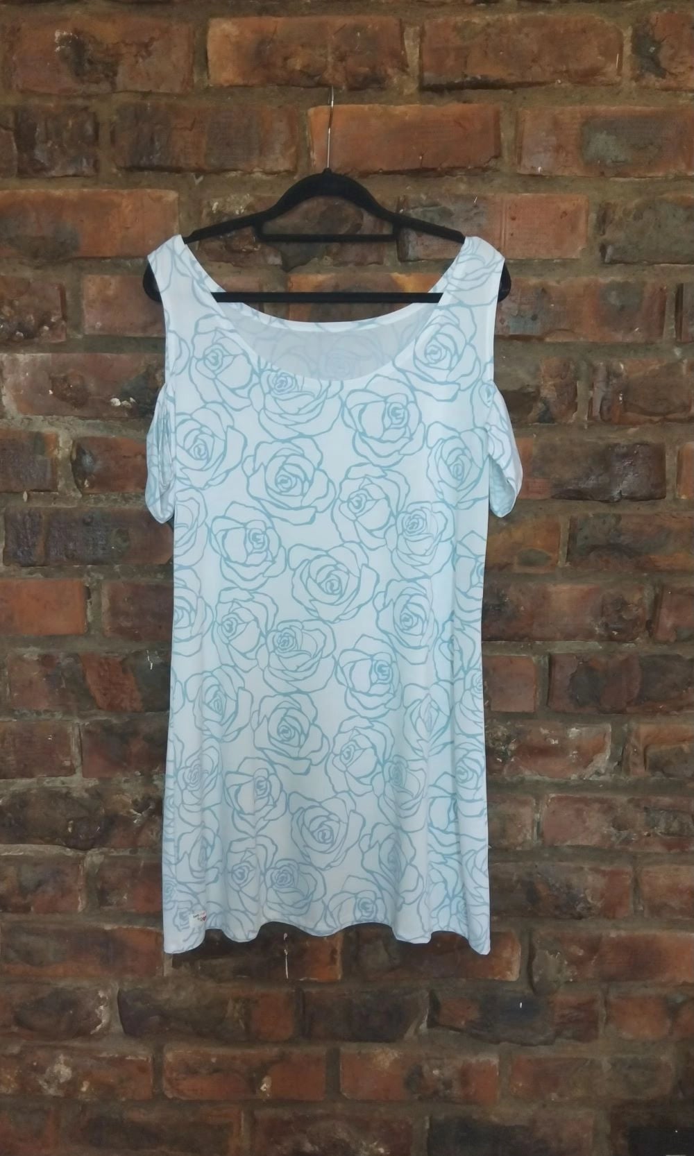 Short Open Shoulder Dress - White & Blue - Size Medium