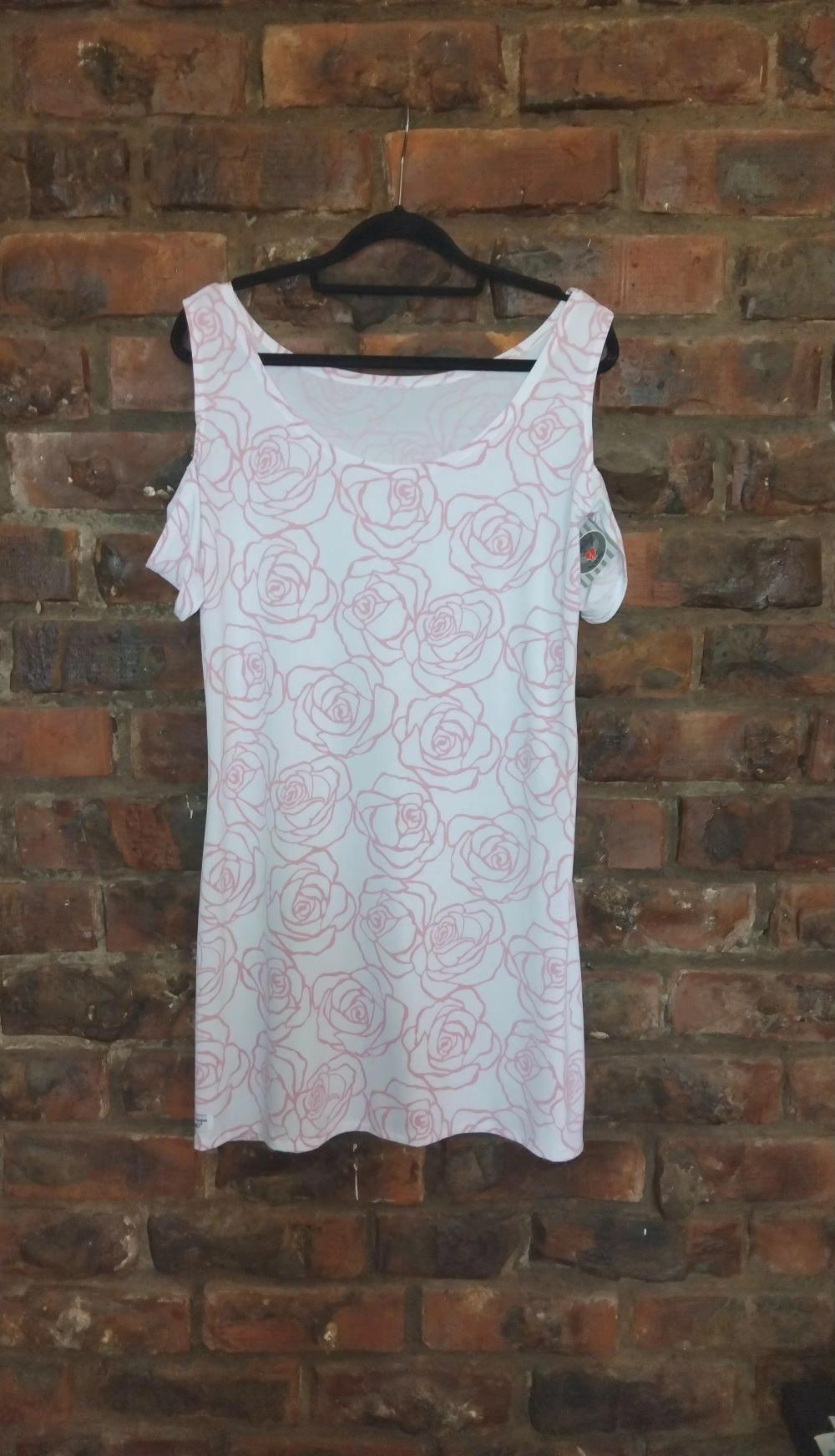 Short Open Shoulder Dress - White & Pink