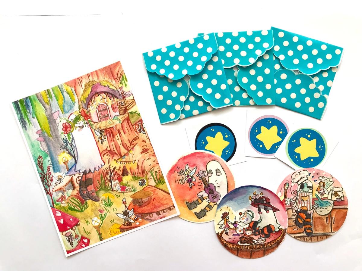 Art print and round greeting card bundle