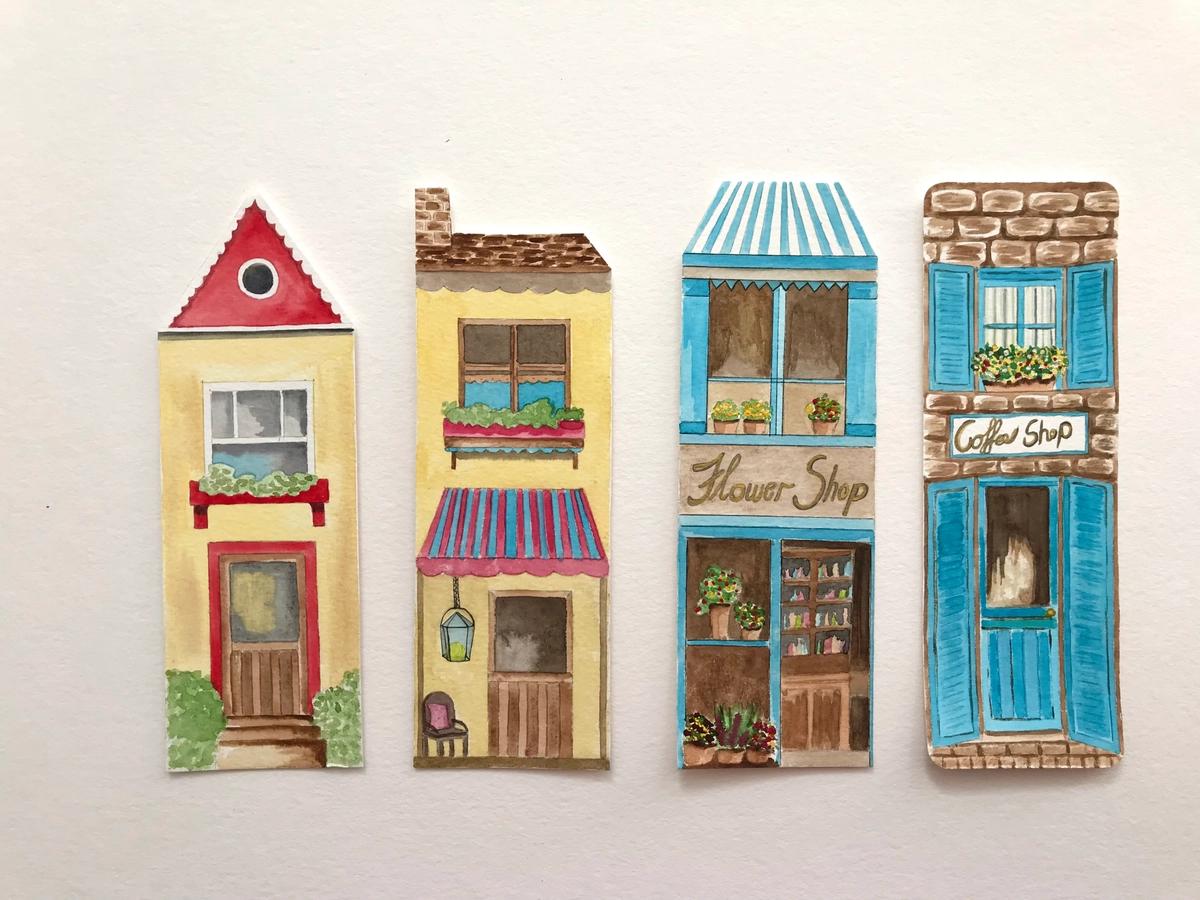 4 Hand made artsy house bookmarks