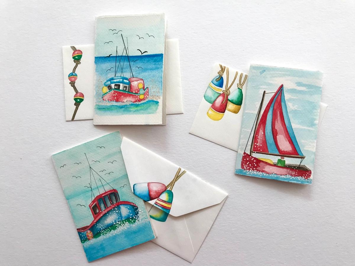 3 Boat cards with envelopes