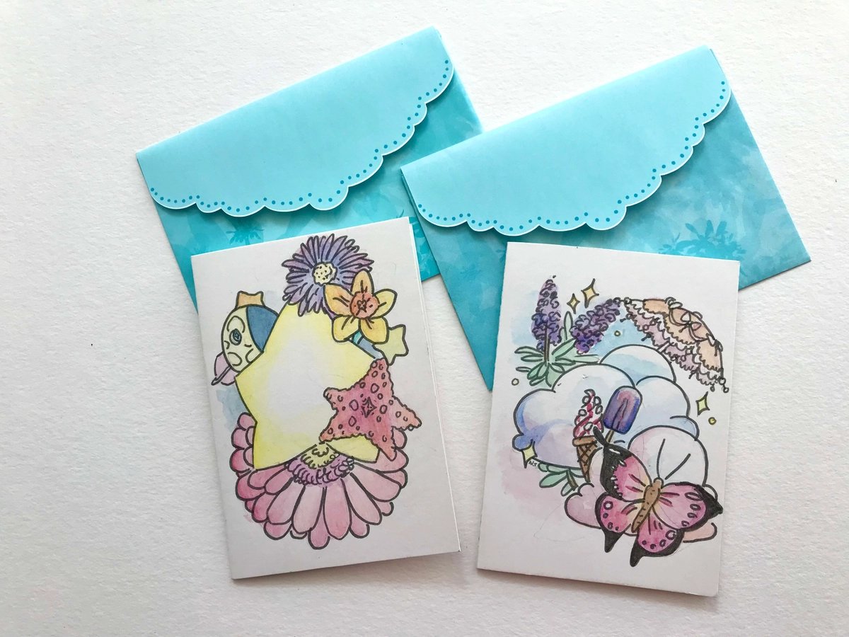 2 Hand Painted Greeting Cards