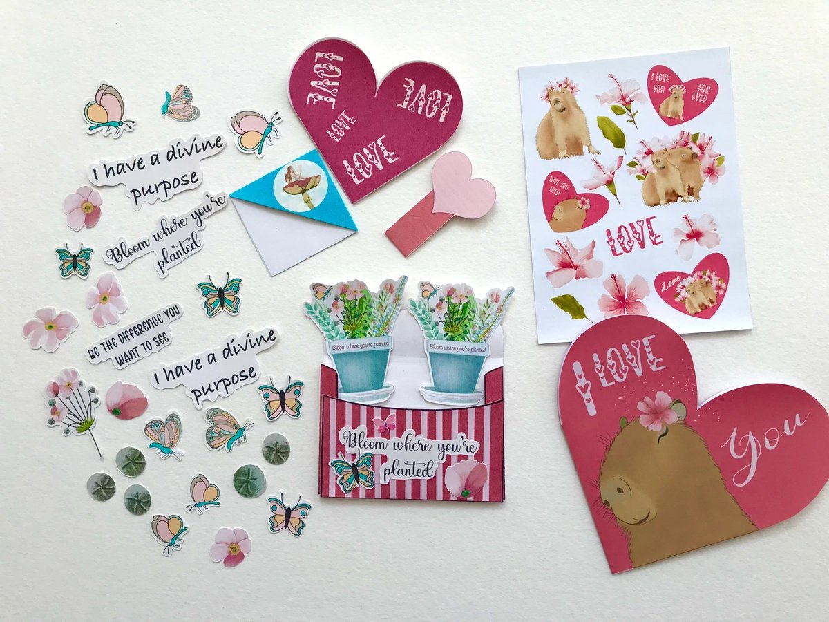 Flower Scrapbook Ephemera set with stickers and card