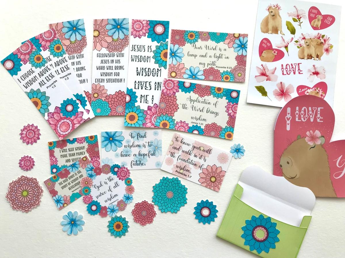 Wisdom Bookmark, notecard and stickers set